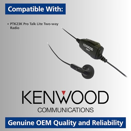 Kenwood KHS-33 Earbud Earpiece with Inline Mic & PTT – Lightweight 1-Wire VOX Compatible for PKT-23 ProTalk Two-Way Radios, Secure Clip for All-Day Use, OEM | Single-Wire Earpiece Design | In-Line Push-to-Talk Mic | Lightweight Fit | Clear Audio Transmiss