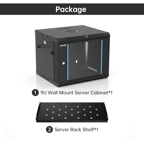 MT-VIKI 9U Wall Mount Server Cabinet Network Rack Vented Enclosure, 0.8mm Thick, 17.7'' Deep (450mm), for 19'' IT Equipment, Included 1pcs Rack Shelf - size: 9U