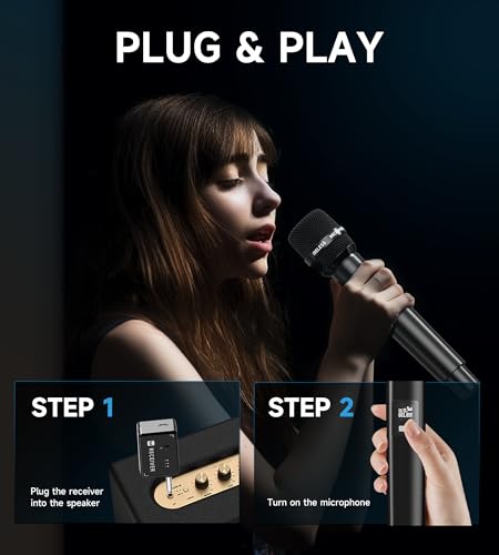 Wireless Microphones, Wireless Microphone with One-to-One Chip Connection, Less latency, 200FT Range, 40H Rechargeable Battery,Plug and Play, Ergonomic Design, Microphone for Singing, Speaker, Party