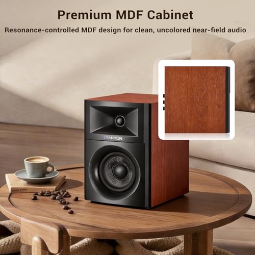 Sanyun SW203 3" 2.0 Computer Speakers, Expanded Stereo Field, Triple-DSP | Built-in 24bit DAC, USB-C/Bluetooth 5.4/AUX, 60W Carbon Fiber Woofer & Silk Dome Tweeter, for Desktop PC Gaming (Pair, Red) - color: Red
