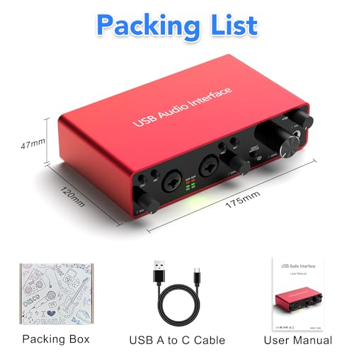 USB Audio Interface 4 Line Outputs & 2 Line Inputs with 48V Phantom Power 24Bit/192kHz for the Musicians, Vocalist, Podcaster, Works with Most DAWs and Recording Software(AR007-4 Line Outputs)