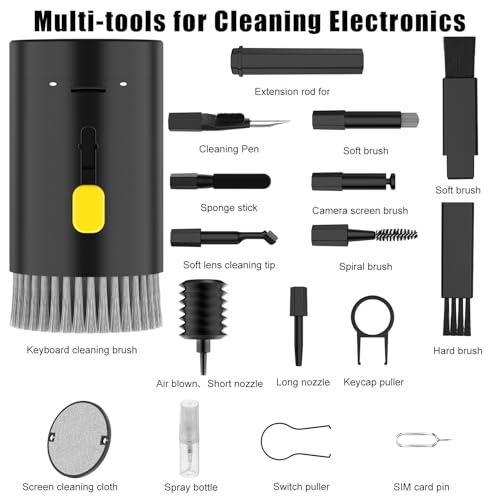 VICHYIE 20 in 1 Multifunctional Cleaner Kit for Electronic Devices (Black) | Keyboard Cleaning Brush, Headphones Cleaner Kit for AirPods, Multi-Tool for Cleaning Laptop, Earbuds, Camera, Cellphones - color: Black