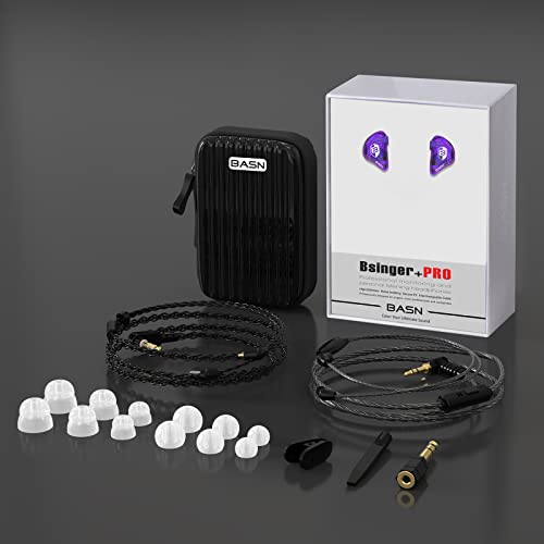 BASN Bsinger Pro in Ear Monitor, Dual Drivers MMCX IEM Earphones (Purple) | HiFi Wired IEM Earbud,Portable Case,Ergonomic Fit Headphone,Two 4.9ft Detachable Cables,for Beginner Musician,Singer,Drummer - color: Purple