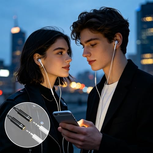 3.5mm Headphone Splitter Cord, 2 Female to 1 Male AUX Audio Y Cable, Dual Headphone Adapter for PS5, PS4, Switch, MacBook, iPad, Laptop, PC, Phone, 4FT