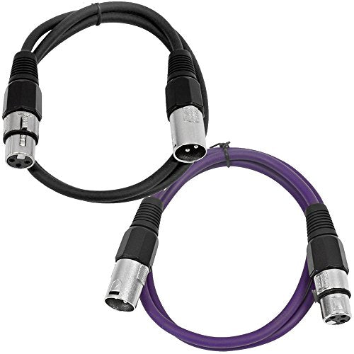 Seismic Audio SAXLX-2-BlackPurple 2 Foot XLR to XLR Microphone or Patch Cables -1 Black and 1 Purple - color: Black and Purple