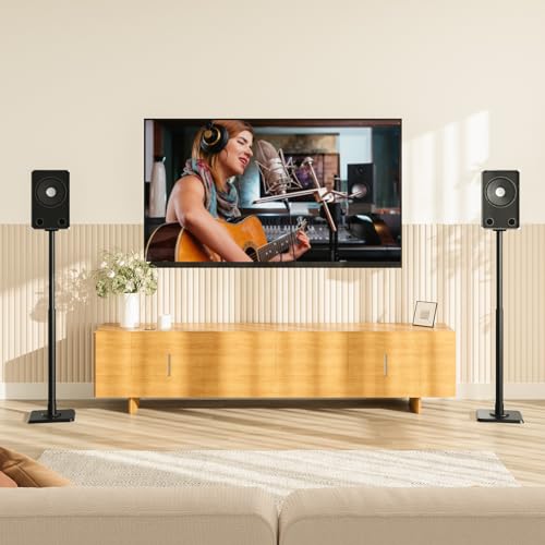 Mounting Dream Height Adjustable Speaker Stands for Bookshelf Speakers | Universal Fit, 11 lbs Capacity, Set of 2 for Bose Polk JBL Sony Yamaha - 42" Max Height - size: 9.4" W x 18" H Speaker