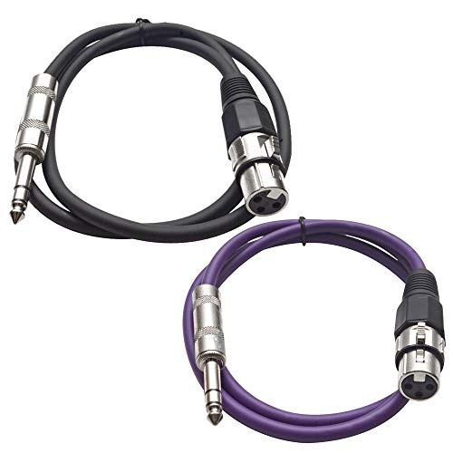 Seismic Audio - SATRXL-F2-2 Pack of 2 Foot 1/4 Inch TRS to XLR Female Patch Cables - Balanced - 2 Foot Patch Cord - Black and Purple - color: Black and Purple
