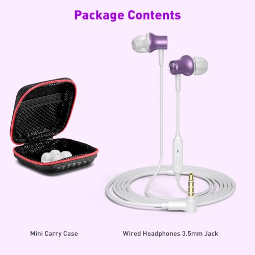 Wired Earbuds 3.5mm Headphones with Mic for Laptop PC Chromebook,Purple | Noise Isolating in-Ear Earbuds,3.5mm Jack Plug in headphones Call Volume Control for Mobile Phones/Computer/MP3 Kids School - color: Purple