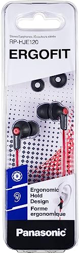 Panasonic Ergofit in-Ear Earbud Headphones Matte Black/Red (RP-HJE120-KB) - color: Matte Black/RED, style: No Mic