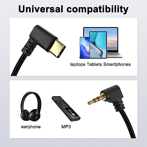 XMSJSIY Type C to 2.5mm Audio Cable USB C Male to 2.5mm TRS 3 Pole- 2Pcs | Male AUX 90 Degree Right Angle Headphone Jack Replacement Extension Cable Gold Connector Plated- 29cm/11inch