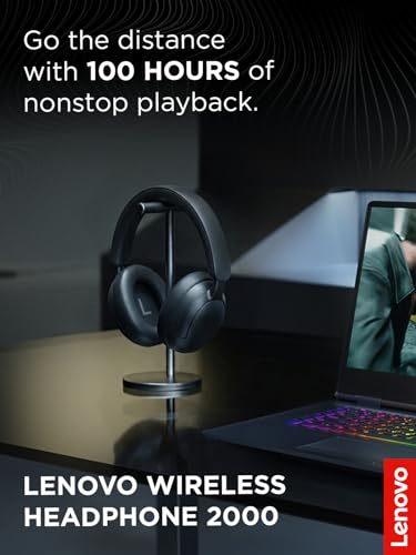 Lenovo Wireless Headphone 2000 Over Ear Bluetooth Headphones with 40 mm Drivers, Up to 110 Hours Battery Life, Wired & Wireless Use, Fast Charge, Built in Mic, Black | Wireless audio and calls with Bluetooth connectivity, closed-back design and 3.5mm cabl