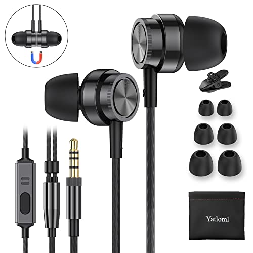 Yatloml Wired Earbuds with Microphone, in Ear Headphones Wired with Heavy Bass Noise Isolation Magnetic Earphones Cord Plug in Laptop Tablet MP3 Phones and All 3.5mm Jack Devices - color: Black