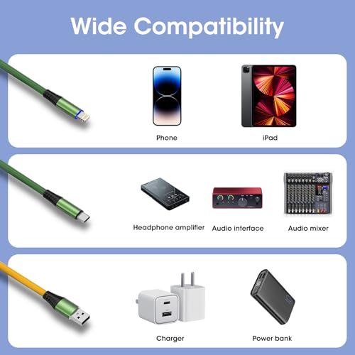 OTG Cable, iPhone Streaming Digital Audio Cable | With USB charging plug, With DAC/ADC decord chipset, Compatible with FiiO amp, mixer for podcast, creator and musician - size: 16 Ft.