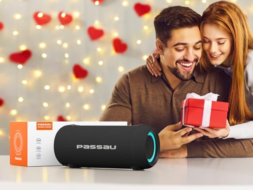 Passau Portable Bluetooth Speakers Loud 40W Peak Stereo Sound, Passive Radiators-Deep Bass, All Day Playtime, Adjustable Strap, BT5.3, IPX5 Wireless Speaker RGB Lights for Indoor Outdoor | TWS, RGB Light, Passive Radiator, Adjustable Strap, BT5.3 Recharge