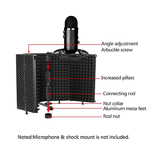 Portable Adjustable Sound Absorbing Vocal Recording Panel, Mic for Desktop or Stand, Reducing Noise and Reflection with High Density Sponge, Multi Layer Noise Reducti