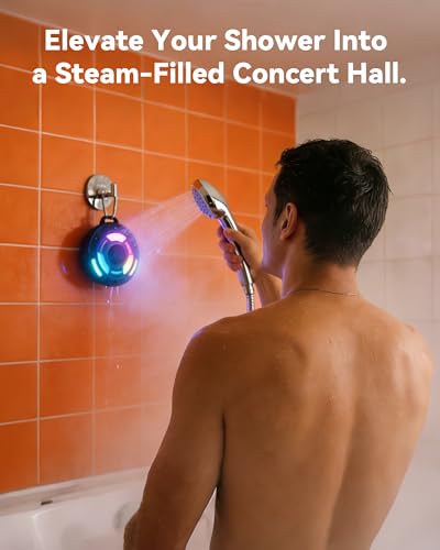 BassBloom Room 1 IPX7 Waterproof Shower Bluetooth Speaker, Black | 12W Powerful JIKE BASS Sound, 15H Playtime, LED Power Display, RGB Lights, for Kayaking Pool, Beach, Camping