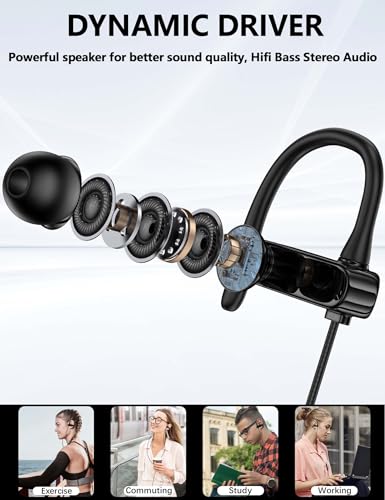 TOPAUX USB Headphone Over-Ear Hook 2.5M 8.2FT Computer Headset Black | Mute Mic USBA Earphone in-Ear Noise Canceling Wired Earbuds for Chromebook/Notebook/Teams for Zoom Office Laptop Desktop PC