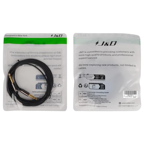J&D 1/4 inch TRS Cable, Gold Plated Heavy Duty Copper Shell TRS 6.35mm Male to Male Balanced Stereo Audio Adapter, Quarter inch Guitar Interconnect Cable for Studio Monitors, Bass, Keyboard, 9 Feet - size: 9 Feet