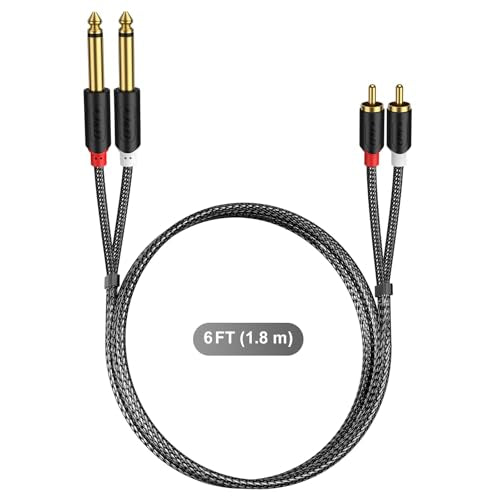 J&D RCA to 1/4" Stereo Audio Interconnect Cable, 6 Feet | Dual 1/4 inch TS to 2RCA Cable with Nylon Braided Jacket, Gold-Plated Plugs and Dual Shielding for Mixers, Amps and Hi-Fi - size: 6 Feet