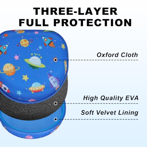 Kids Headphone Case for iClever/Acer/JBL, Space Blue(Case Only) | for iClever BTH12 HS19 BTH22 BTH20 BTH18 BTH26/JBL Junior 320/MIDOLA/JoySpark/eKids/ ADOOPE/JLab Girls Boy Kids Headphone - color: Space Print-Blue