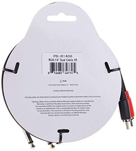 Pig Hog PD-R1406 Dual RCA (Male) to Dual 1/4" Mono (Male) Cable, 6 Feet - size: 6 feet
