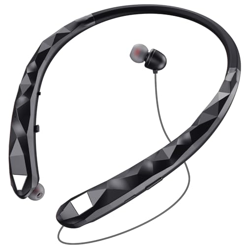 Neckband Bluetooth Headphones, Retractable Headphone Design with IPX5 Waterproof & Vibration Alerts, Neckband Headphones Stereo Noise Cancelling for Gym/Office