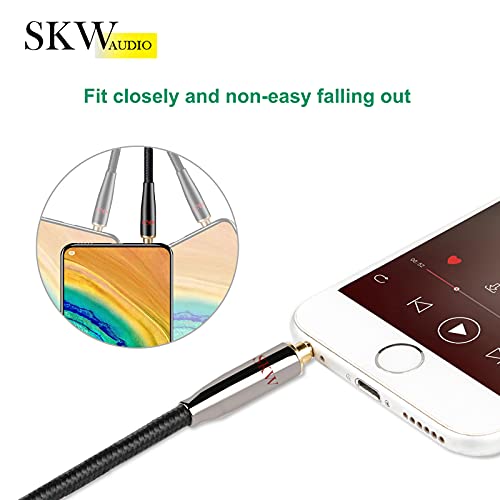SKW Audiophile 3.5mm Stereo Aux Cable 3.2ft/1m, 1/8" TRS Hi-Fi Sound | Dual-shielded, gold-plated contacts, nylon-braided jacket, sturdy and durable, car & home stereo link, Hi-Fi stereo fidelity - color: Black-straight to straight, size: 3.2ft (1m)