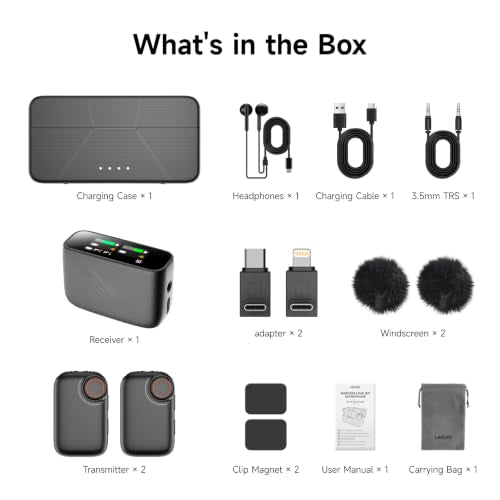 S20 Pro Wireless Lavalier Mic, AI Noise Canceling for Vlog YouTube | 2TX Dual Mic for iPhone Android Camera PC, 250m Range, 18H Battery, Touchscreen, Magnetic Clip, Bluetooth Accompaniment