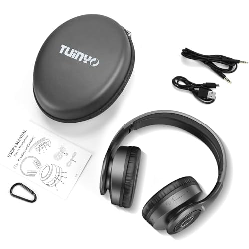 TUINYO Wireless Headphones Over Ear, Bluetooth Headphones with Microphone, Foldable Stereo Wireless Headsetfor Travel Work TV PC Cellphone-Black - color: Black