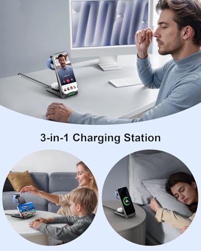 NANAMI 3 in 1 Wireless Charging Station Charger Dock for Google Devices | Fast Charger Stand Dock for Pixel 9/9 Pro XL/Fold, Buds Pro 2/Pro, Watch 3/2, Fitbit Versa 4/Sense 2(Not for Pixel Watch 1/4) - color: Black