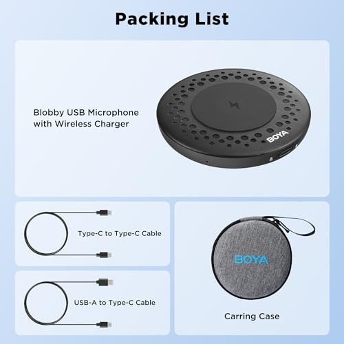 BOYA Blobby USB Conference Microphone,Desktop Computer Microphone with Wireless Charger, Omnidirectional Condenser PC Mic for Video Conference Online Class Skype Zoom Meeting