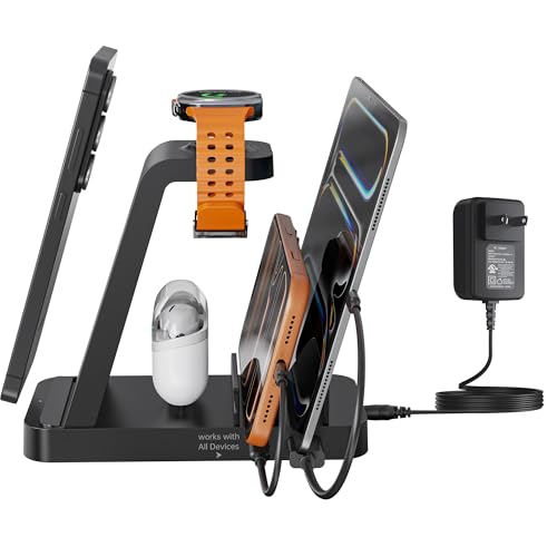 5 in 1 Wireless Charger for Samsung, Fast Charging Station Dock Stand | Compatible with Galaxy S26 Ultra/S25/S24, Watch 8/7/6/5/4, Buds. Charges 5 devices at once. Ideal for home, office, bedside. - color: Black