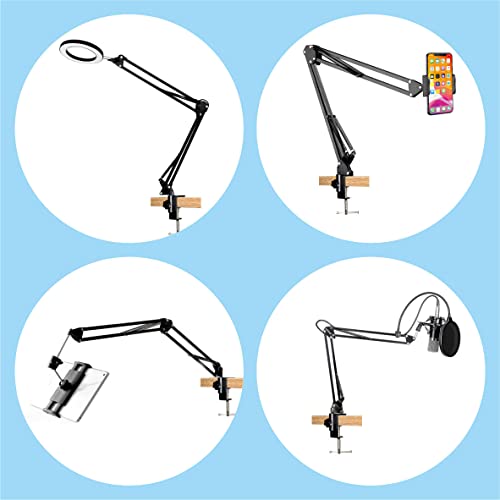 Replacement Heavy Duty C Clamp for 1/2” Base Magnifying Lamp,Desk Lamp,Swing Arm Lamp,Phone I pad Mount,Tablet Mic Holder,Table Mount Clamp for Microphone Stand Mic Boom Arm (Metal Black) - color: Metal Black