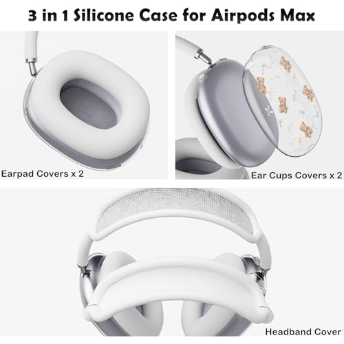for AirPods Max Headphones Bear Bow Ear Covers for AirPods Max 2 | Cute Clear Ear Cups Cover | White Silicone Ear Pad Case Headband Cover for Apple AirPods Max 2/1 (2026/2024/2020) - color: Bear Bow A/White