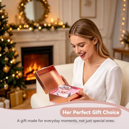 Clip-On Open Ear Earbuds for Women with Matching Bracelet, Bluetooth 6.0 Wireless Earbuds, Hi-Fi Stereo Sound, Lightweight Headphones for Small Ears, 40H Playtime, USB-C, Rose Gold,Pink - color: Rose gold