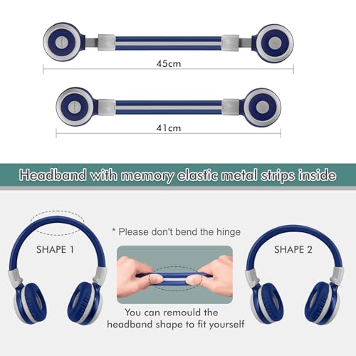 SIMOLIO Kids Bluetooth Headphones with Microphone, 75/85/94dB Volume Limit, Wireless Headset for Toddler Teens Children, Share Port, Travel Case, 3.5mm Cord, Foldable for School Airplane iPad Tablet | Wireless Headset for Toddler Teens Children, Share Por