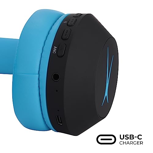 Altec Lansing Kid Safe Noise Cancelling Wireless Headphones 15H Battery, 85dB Volume Limit, Foldable Design Powerful Sound, Active Noise Cancellation Perfect for Kids Ages 7+ - color: Blackout Rockstar Blue