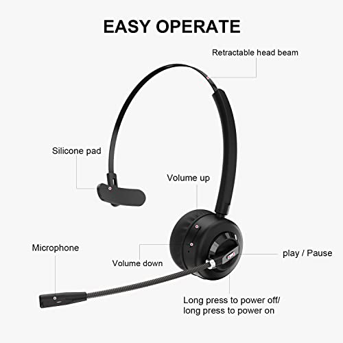 Nightroad Computer Headset with Wireless Charging Base Noise-Cancelling Microphone for Call Centers or Truck Driver Headset