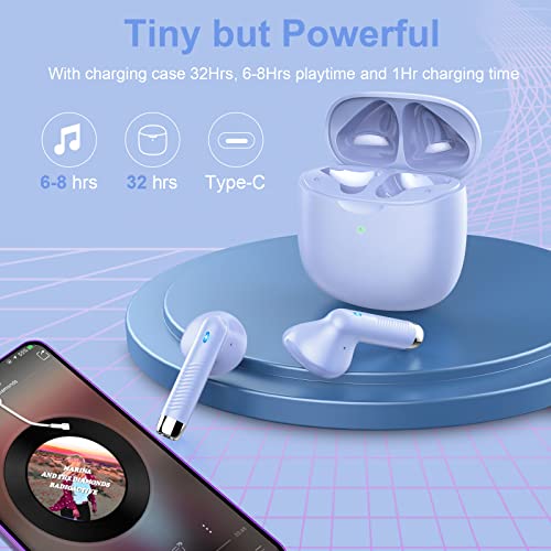 Wireless Earbuds, Bluetooth 5.4 Headphones in Ear with Noise Cancelling Mic | Stereo Bass, IP7 Waterproof Sports Earphones, 32H Playtime Mini USB C Charging Case, LED Display, Buds for Android iOS Purple - color: Purple