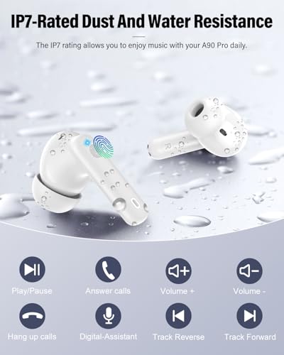 Wireless Earbuds, Bluetooth 5.4 Headphones Bass Stereo/Clear Calls, White | Ear Buds with Noise Cancelling Mic LED Display in Ear Earphones IP7 Waterproof 36H Bluetooth Earbuds for Phones/Sport/Laptop - color: White