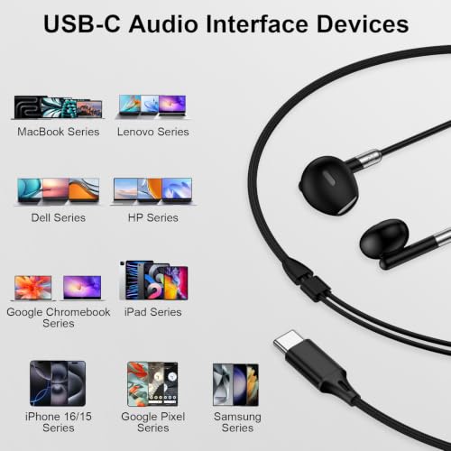 Google Pixel Wired Earbuds Earphones for Pixel 10a 10 10 Pro Fold 9a 9 8 7 | USB C Headphones Ear Buds Wired for iPhone 17e 17 Pro Max 17 Pro 17 Air 16e 16 Pro Max 16 Plus 16 15 14 with Microphone - color: Black