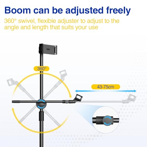 Height Adjustable Boom Mic Stand Tripod with Phone/Tablet Holder | Carrying Bag Included, for Singing Karaoke Stage