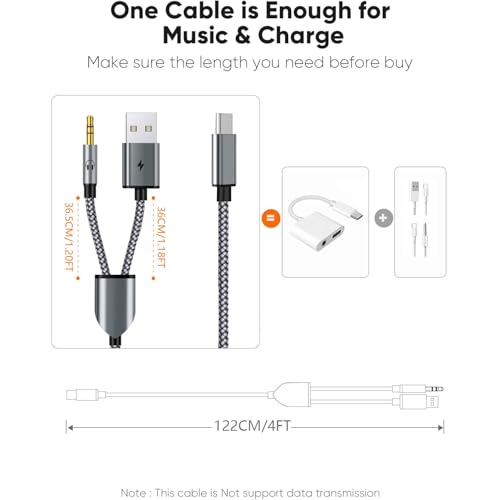 USB C to 3.5mm Aux Cable with Charger, 2 in 1 USB C to 3.5mm Car Stereo Aux Cable Headset Cable with PD 18W Charging Compatible with iPhone 17/16/16e/15 Pro Max/Air, Galaxy S25/S24/S23, Pixel 9/8/7/6 - color: Zebra