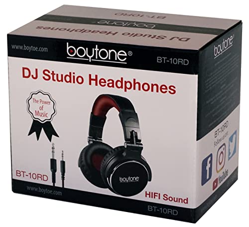 Boytone BT-10RD Wired Over Ear Headphones Studio Monitor & Mixing DJ Stereo Headsets with 50mm Drivers and 1/4 to 3.5mm Audio Jack, Foldable for Computer Audio Mixer, DJ Headphone