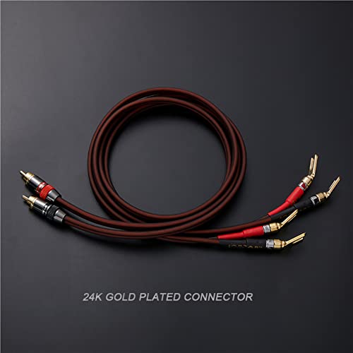 Audiophile Hi-Fi 14 Gauge OFC Speaker Cable with RCA Male (Black & Red) to 2 Bananas Plugs, 2 pack/1pair, (2M(6.6FT), 1 Pair(RCA to 2 Y Spade)) - size: 2M(6.6FT)