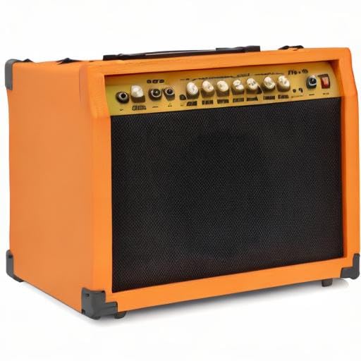 LyxPro 40 Watt Electric Guitar Amplifier | Solid State Studio Amp with 8” 4-Ohm Speaker, Custom EQ Controls, Drive, Delay, ¼” Passive/Active/Microphone Inputs, Aux in & Headphone Jack - Sunburst - color: Sunburst, size: 40 Watt