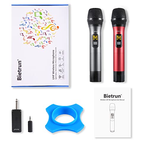 Bietrun UHF Wireless Microphone with 1/4'' Plug Rechargeable Receiver - color: Battery Red and Grey