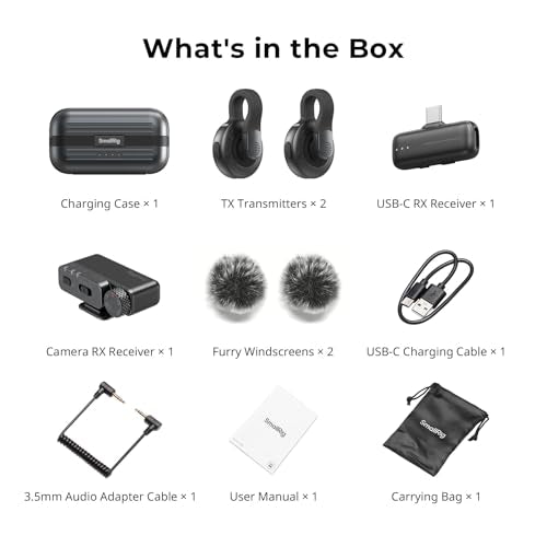 SmallRig S70 Wireless Mic (2 TX + 2 RX + Charging Case) - Black | Mini Lavalier Microphone for Phone/Camera Content Creation, Noise Cancelling for Vlog/TikTok/Interview etc. - color: Black, style: 2 TX + 2 RX