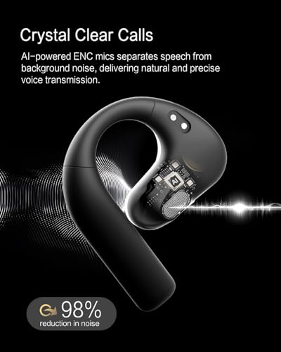 Open Ear Headphones, 50H Playtime & 3 EQ Modes for Workout, Black | Dynamic Bass Boost Bluetooth 5.4 Air Conduction Wireless Earbuds w/16.2mm Large Driver, ENC Mic, IPX5 - color: Black