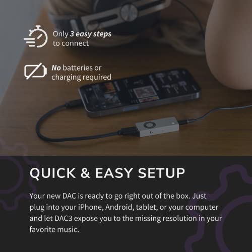Audioengine DAC3 Portable USB-C DAC – 32-Bit Headphone Amplifier and Hi-Res Audio Adapter for iPhone, Android, Laptop and Tablet